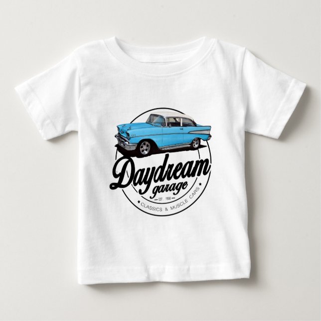 Camiseta Para Bebê Garagem dos Sonhos de 1957 com Chevrolet Bel Air (Frente)