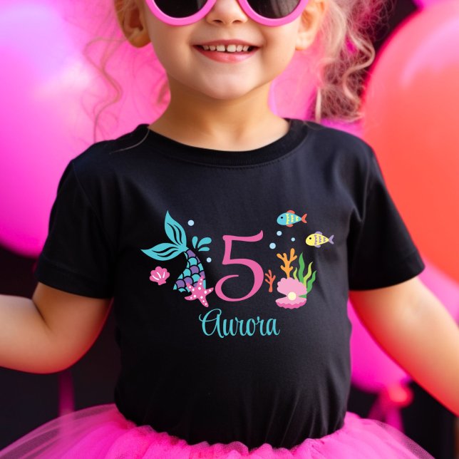 Camiseta Para Bebê Garota 5 Aniversário Sereia Mar Personalizado (Criador carregado)