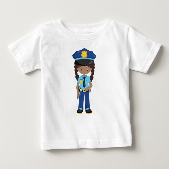 Camiseta Para Bebê Garota Afro-Americana, Policial (Frente)