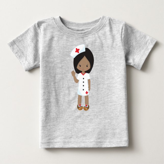 Camiseta Para Bebê Garota Americana Africana, Garota Bonita, Enfermei (Frente)