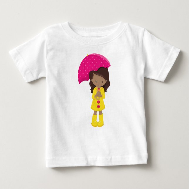 Camiseta Para Bebê Garota Americana Africana, Garota Em Casaco De Chu (Frente)