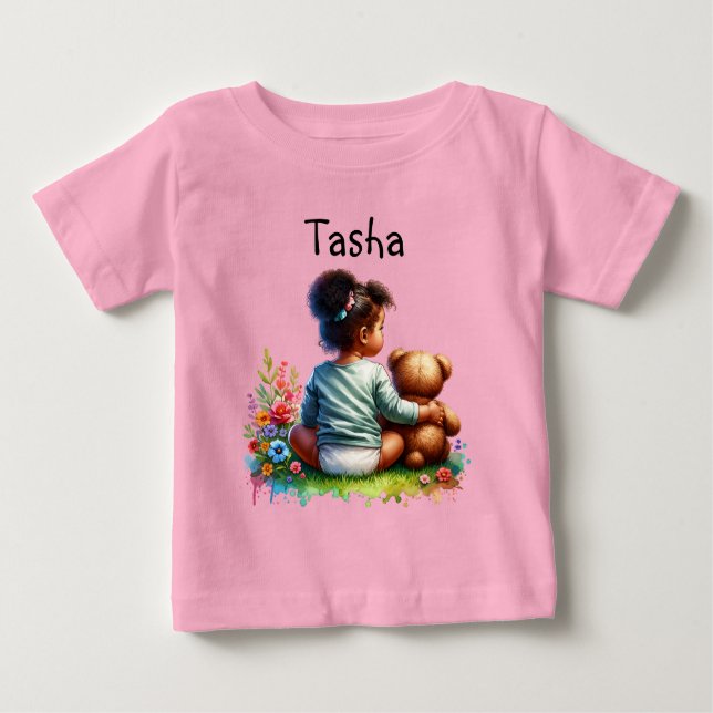 Camiseta Para Bebê Garota Bebê e seu Urso Teddy | Personalizado (Frente)