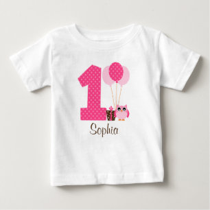 Camiseta Para Bebê Garota Bolinhas de Coruja Marrom rosa
