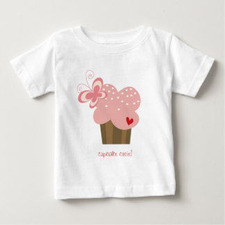 Camiseta Para Bebê Garota-borboleta-Cupcake-rosa branca Aniversário