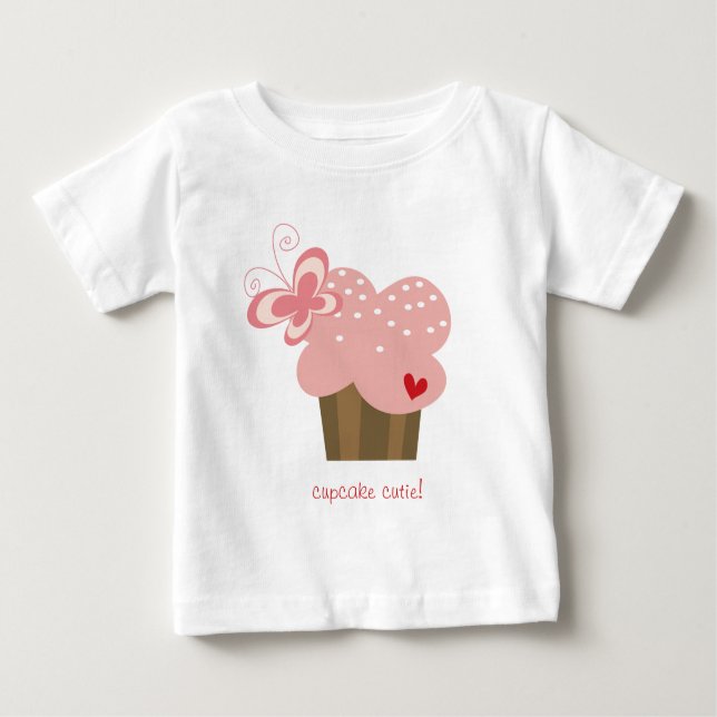 Camiseta Para Bebê Garota-borboleta-Cupcake-rosa branca Aniversário (Frente)