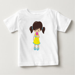 Camiseta Para Bebê Garota Com Sorvete, Garota Bonita, Cabelo Castanho