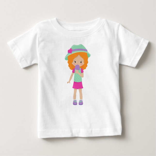 Camiseta Para Bebê Garota Com Sorvete, Menina, Cabelo Laranja (Frente)