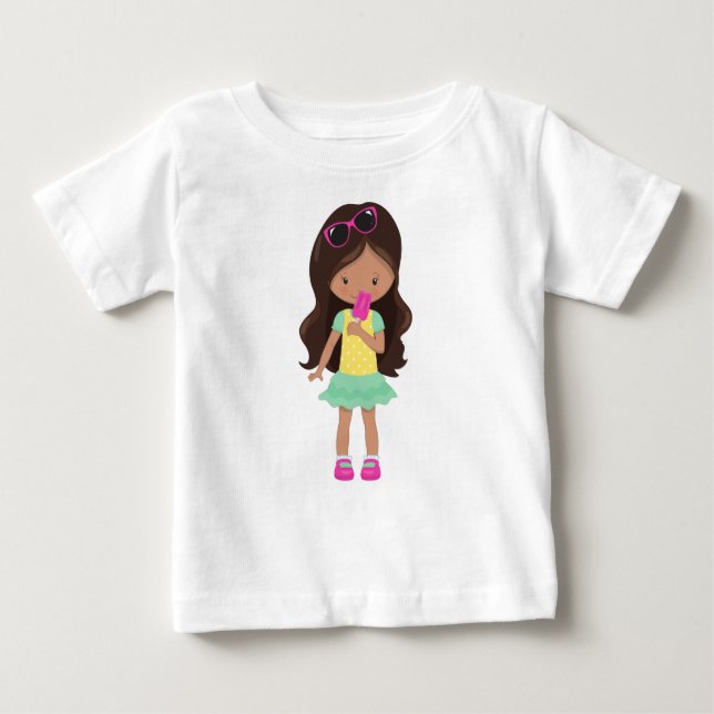 Camiseta Para Bebê Garota Com Sorvete, Menina Latina, Garota Bonita,  (Frente)