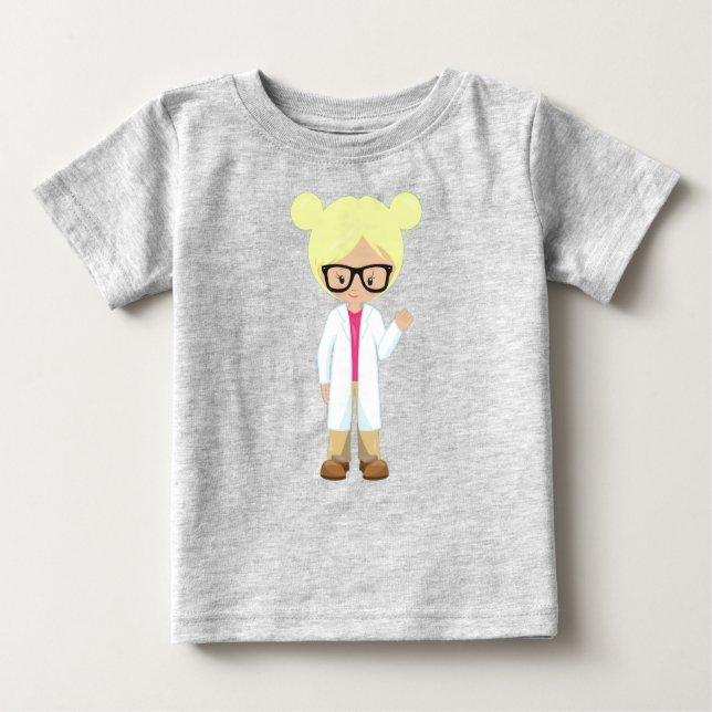 Camiseta Para Bebê Garota da Ciência, Cientista, Garota Bonita, Cabel (Frente)