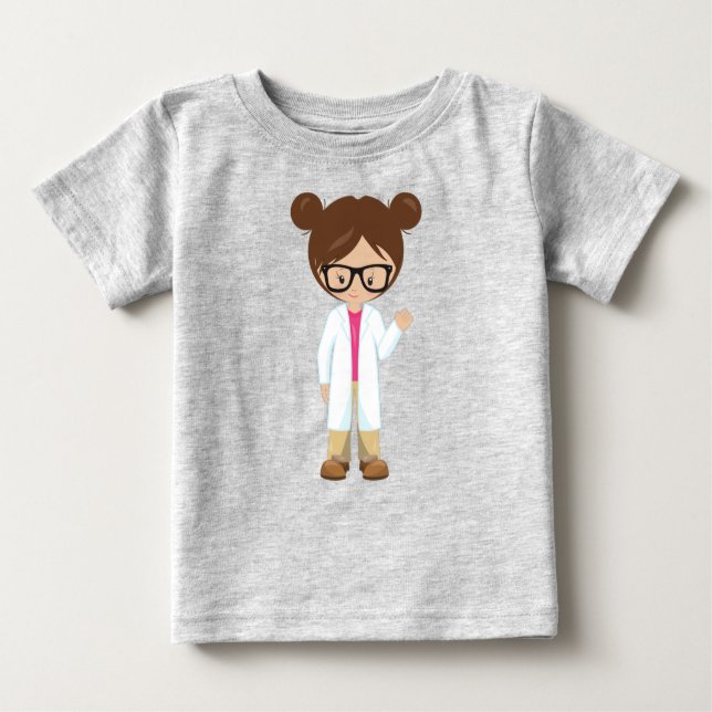 Camiseta Para Bebê Garota da Ciência, Cientista, Garota Bonita, Cabel (Frente)