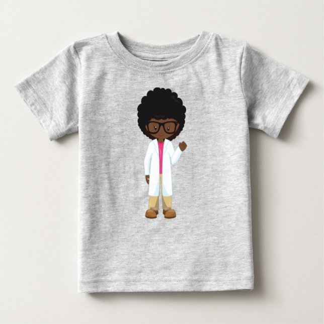 Camiseta Para Bebê Garota da Ciência, Garota Afro-Americana, Cientist (Frente)