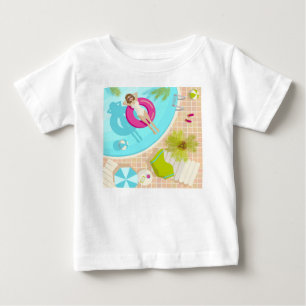Camiseta Para Bebê Garota da festa na piscina de biquíni na praia de