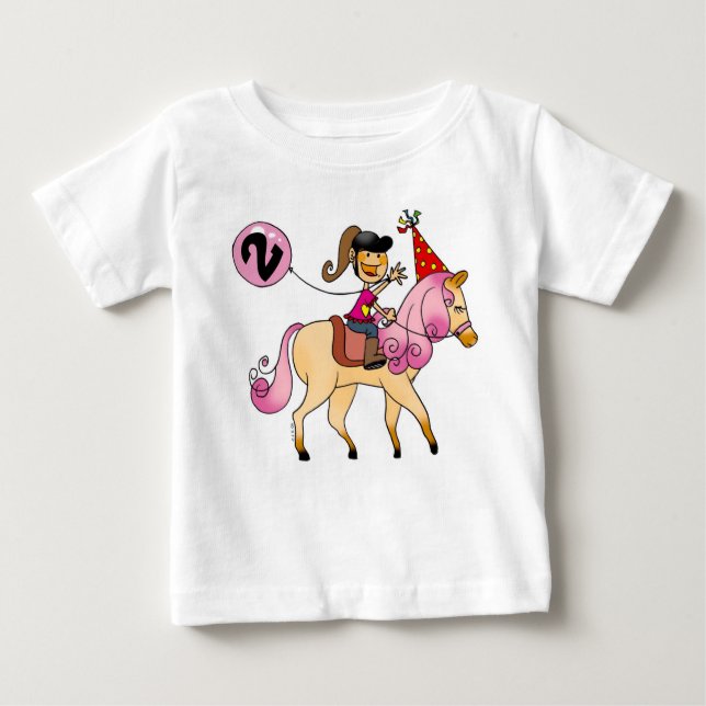 Camiseta Para Bebê Garota de 2 anos em um pônei (Frente)