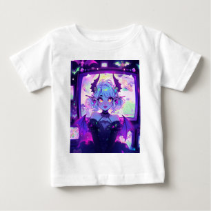 Camiseta Para Bebê Garota de anime de fantasia cyberpunk gótica demon
