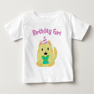 Camiseta Para Bebê Garota de Aniversário de Gato Amarelo Doce