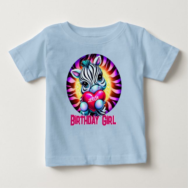 Camiseta Para Bebê Garota de Aniversário de Zebra Cura (Frente)