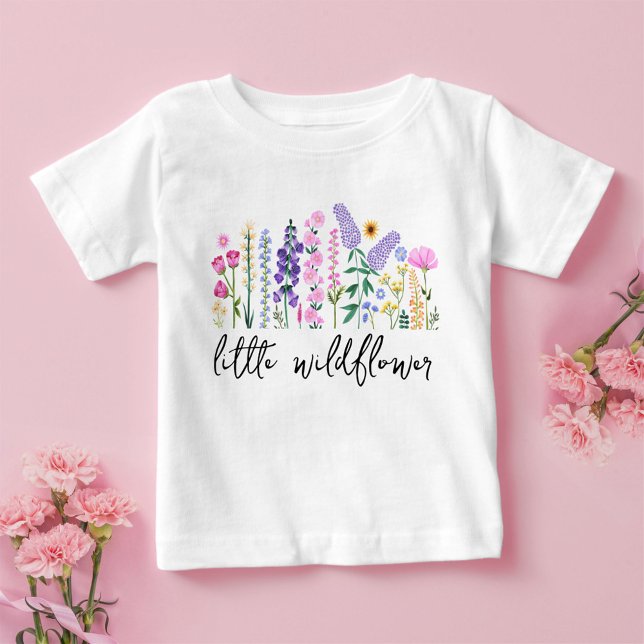 Camiseta Para Bebê Garota de Aniversário Floral de Flor (Little Wildflower Baby Girl Baby T-Shirt)