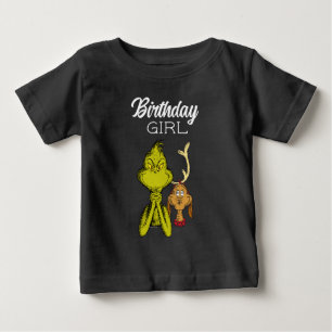 Camiseta Para Bebê Garota de Aniversário Grinch Quadro Negro