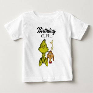 Camiseta Para Bebê Garota de Aniversário Grinch Quadro Negro