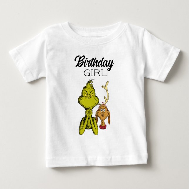 Camiseta Para Bebê Garota de Aniversário Grinch Quadro Negro (Frente)