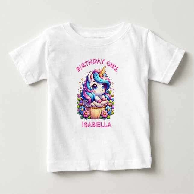 Camiseta Para Bebê Garota de Aniversário Personalizada do Cupcake e d (Frente)
