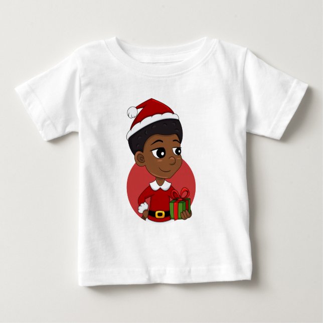 Camiseta Para Bebê Garota de Natal com um desenho afro (Frente)