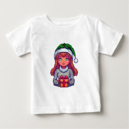 Camiseta Para Bebê garota de Natal pixel art 