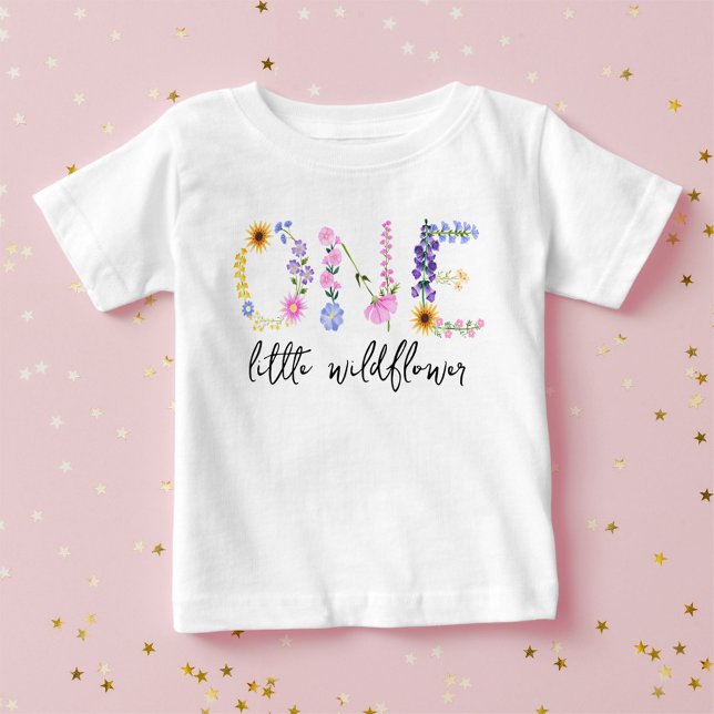 Camiseta Para Bebê Garota do Primeiro Aniversário da Flor Selvagem (Little Wildflower First Birthday Baby Girl Baby T-Shirt)
