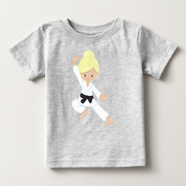 Camiseta Para Bebê Garota Karate, Garota Bonita, Cinturão Negro, Cabe (Frente)