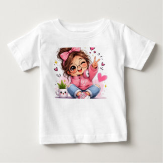 Camiseta Para Bebê Garota Kawaii Fofa Arco Rosa Estética