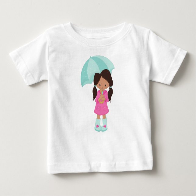Camiseta Para Bebê Garota Latina, Garota de Casaco de Chuva, Garota c (Frente)
