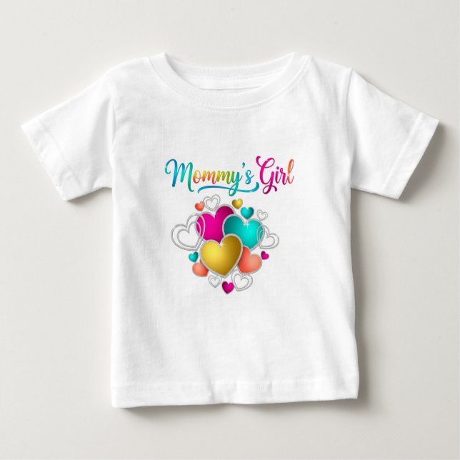 Camiseta Para Bebê Garota mamãe com Corações Vibrantes (Frente)