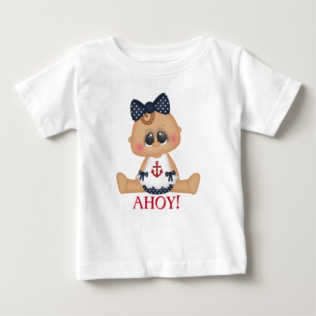 Camiseta Para Bebê Garota Náutica Bonita Ahoy! (Frente)