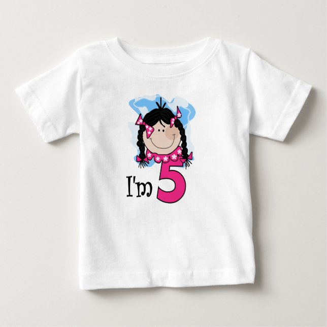 Camiseta Para Bebê Garota Negra, tenho 5 anos (Frente)
