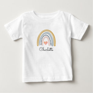 Camiseta Para Bebê Garota Personalizada do Arco-Íris Boho Watercolor