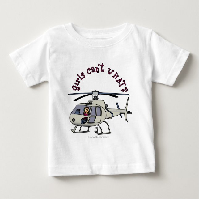 Camiseta Para Bebê Garota-Piloto Helicóptero Leve (Frente)