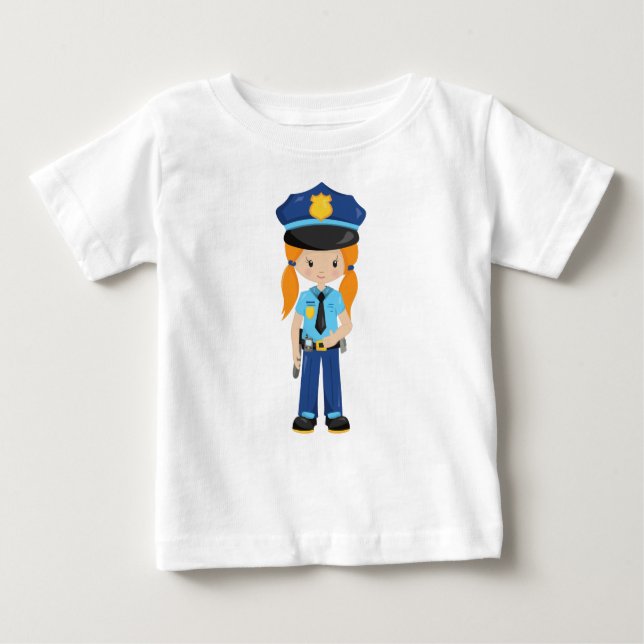 Camiseta Para Bebê Garota Polícia, Oficial de Polícia, Polícia, Cabel (Frente)