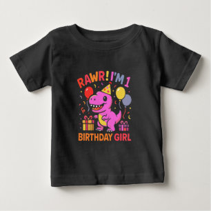 Camiseta Para Bebê Garota primeiro aniversario de Dinossauros