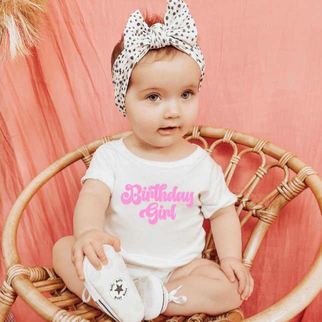 Camiseta Para Bebê Garota Rosa de Aniversário 1rua Primeiro Aniversár (Criador carregado)