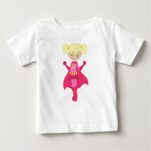 Camiseta Para Bebê Garota Super-Herói, Cabelo Loiro, Cabo Rosa, Garot