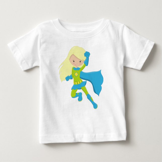 Camiseta Para Bebê Garota Super-Herói, Garota Bonita, Cabelo Loiro, C (Frente)