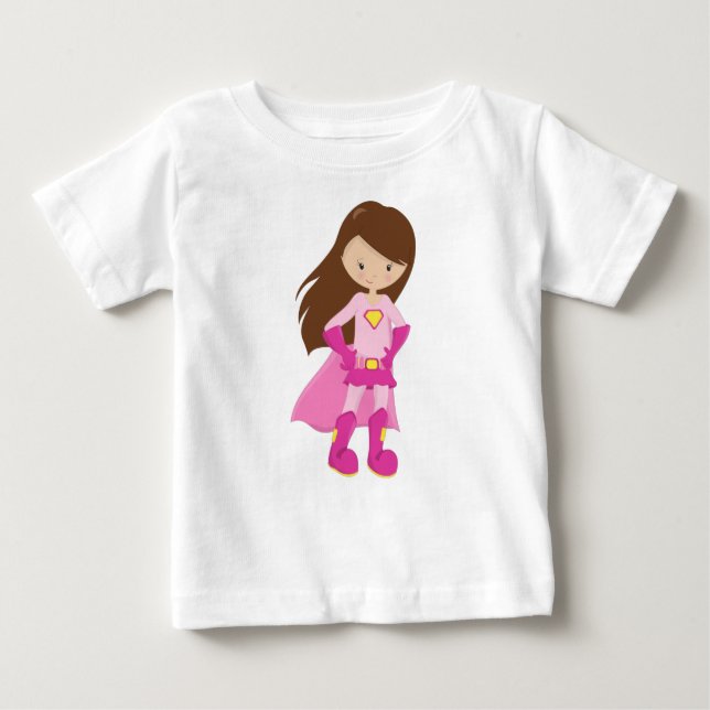 Camiseta Para Bebê Garota Super-Heroína, Cabelo Castanho, Garota Boni (Frente)