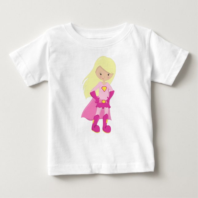 Camiseta Para Bebê Garota Super-Heroína, Cabelo Loiro, Garota Fofa, C (Frente)