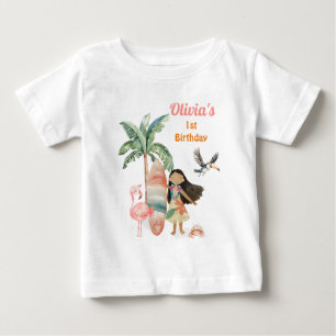 Camiseta Para Bebê Garota Tropical de Verão de primeiro aniversario d