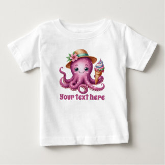 Camiseta Para Bebê Garotas fofas polvo de praia adicionar texto