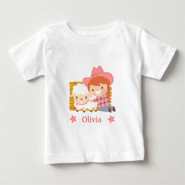 Camiseta Para Bebê Garotinha Bonita com Lamb Para Meninas (Frente)