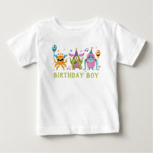 Camiseta Para Bebê Garotinho Aniversariante Monstrinho