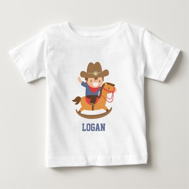 Camiseta Para Bebê Garotinho Bonito em Bebês de Cavalo Fogueiro (Frente)