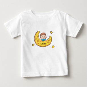 Camiseta Para Bebê Garoto Bonito na Lua Bebê