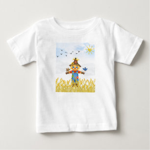 Camiseta Para Bebê Garoto Espantalho com Pássaros Caindo